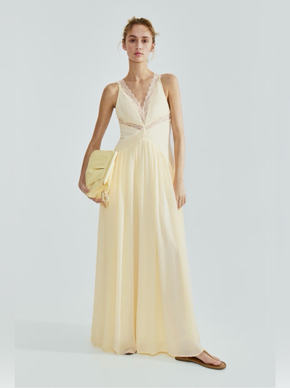 Viral H&M PREMIUM COLLECTION PARTY EDITION LACE INSET CHIFFON Maxi Dress NWTSzXS